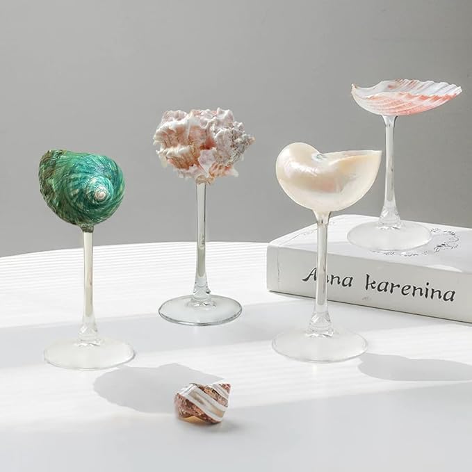 2Pcs Seashell Wine Glasses Wedding Wine Glasses Conch Goblet Martini Cocktail Glass Cup for Birthday Wedding Beach Bridesmaids Anniversary Party(C)