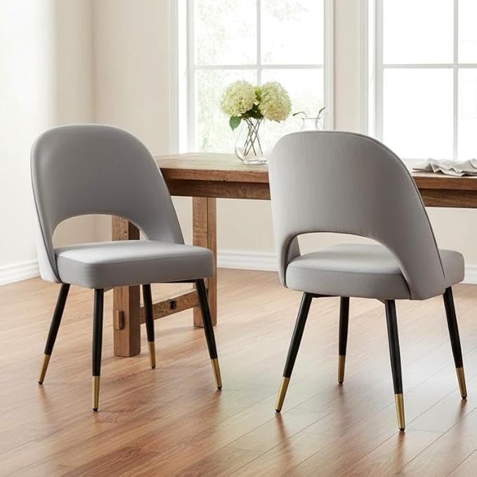 LukeAlon Modern Velvet Dining Chairs Set of 2, Upholstered Open Back Kitchen Chairs with Metal Legs Armless Side Chairs Mid Century Parsons Chair for Dining Room, Grey