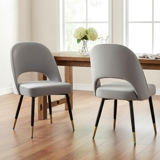 LukeAlon Modern Velvet Dining Chairs Set of 2, Upholstered Open Back Kitchen Chairs with Metal Legs Armless Side Chairs Mid Century Parsons Chair for Dining Room, Grey