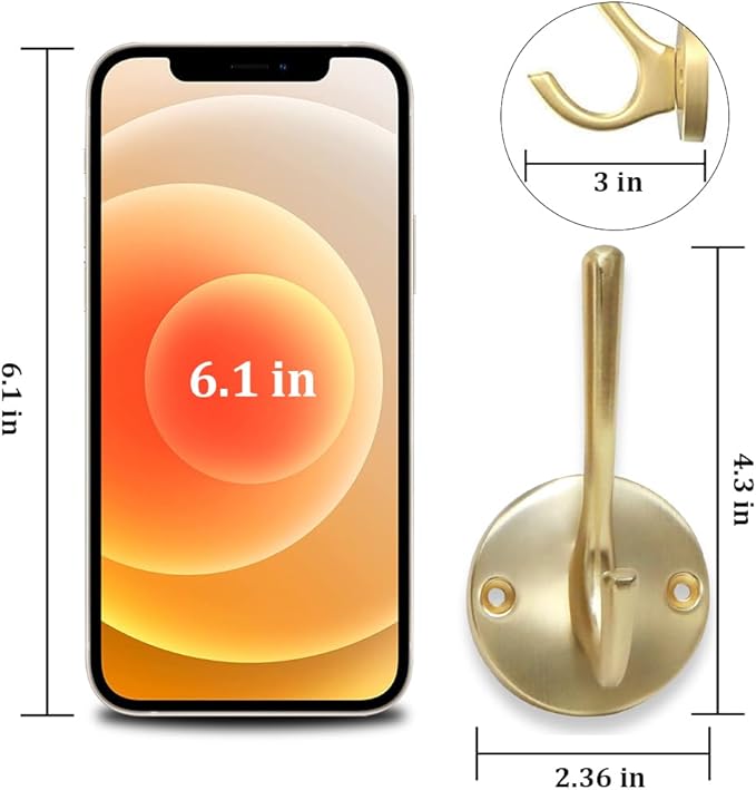 ZUONAI Gold Hooks 12 Pack Brushed Gold Wall Hooks Heavy Duty Metal Coat Hooks for Hanging Coats and Hat Hooks Wall Mounted Towel Hooks for Bathrooms