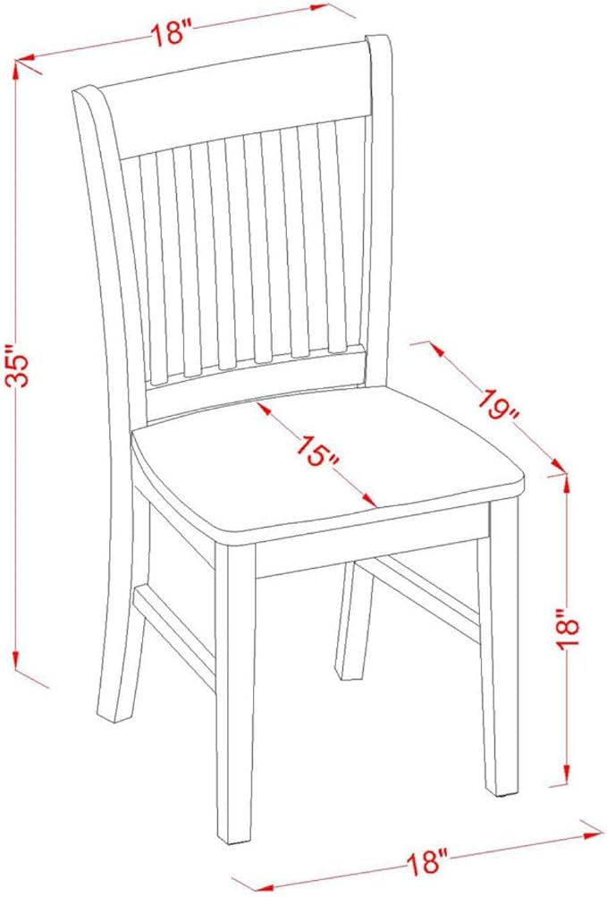 East West Furniture NFC-BLK-W Norfolk Dining Chairs - Slat Back Wood Seat Kitchen Chairs, Set of 2, Black