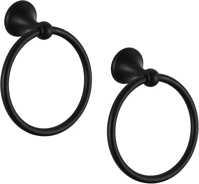 BGL Towel Ring Matte Black Matal Wall Mount for Bathroom 2 Pack Classic Style
