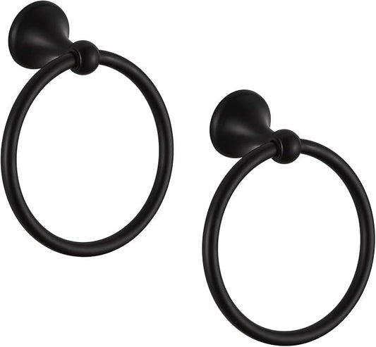 BGL Towel Ring Matte Black Matal Wall Mount for Bathroom 2 Pack Classic Style