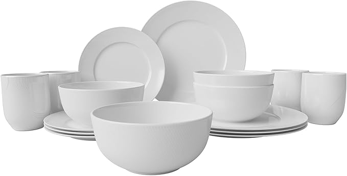 Yoshy Bone China Dinnerware with Lightweight Durable Chip Resistant Design Service for 4 (16 Piece - Service for 4, Rhythmlight)