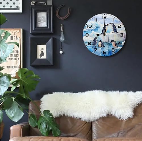 Wall Clock,Penguin Kitchen Decor and Accessories, Decorative Battery Operated Clocks for Living Room Bedroom Bathroom Farmhouse, 10 Inch