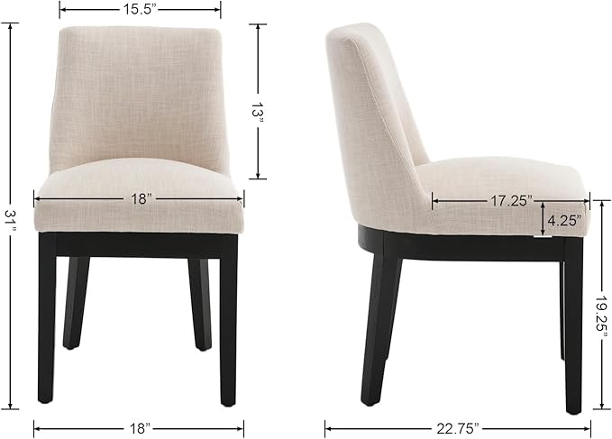Modern Dining Chairs Set of 4 Comfortable Dining Room Chairs with Back, Linen Fabric Upholstered Kitchen Side Chairs with Black Wood Legs for Living Room, Beige