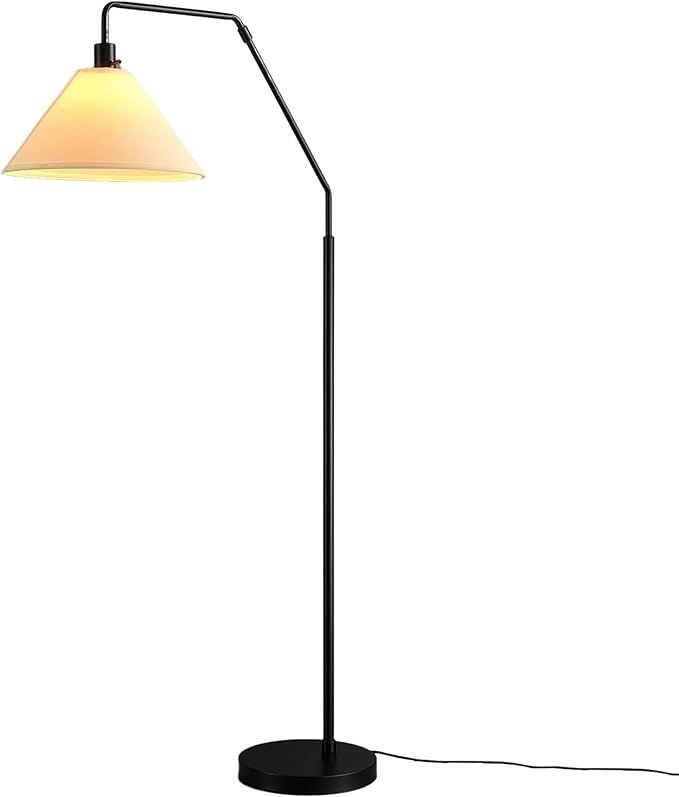 GLOBE Electric 61000171 65" Floor Lamp, Matte Black, Off-White Tapered Fabric Shade, On/Off Rotary Switch on Socket, 5-Foot Black Cord, 1-Light, 100W E26/Medium Base Bulb
