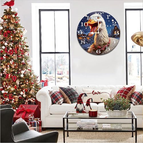 Christmas Goose Wall Clock Large Silent Non-Ticking Battery Operated Modern Clocks for Living Room Decor/Bedroom/Office (12x12 in)