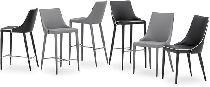 ZURI Jillian Black with White Piping Leatherette Bar Stool with Stainless Steel Base
