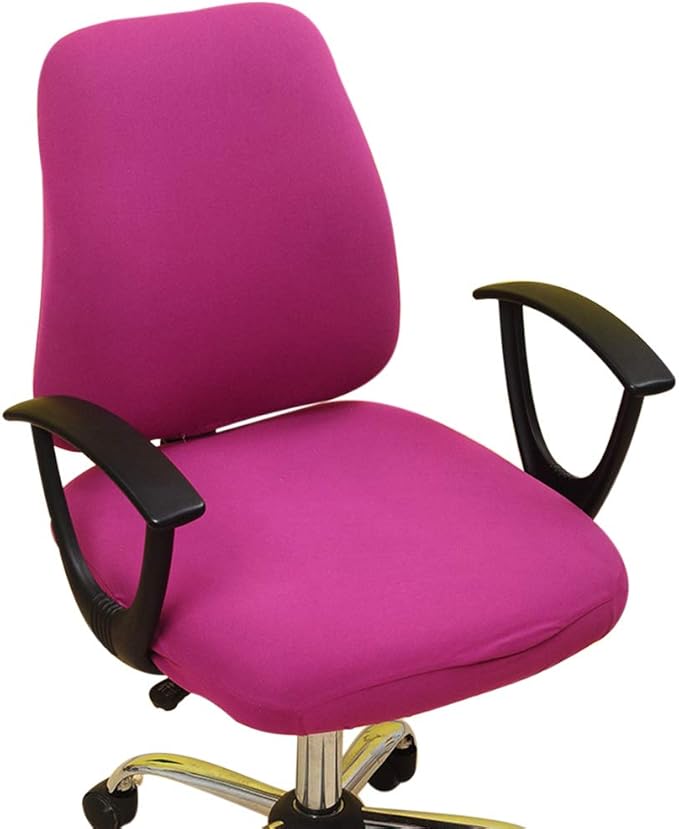 Computer Office Chair Cover, Split Protective & Stretchable Rotating Armchair Slipcover, Washable Dining Chairs Covers (Rose Red)