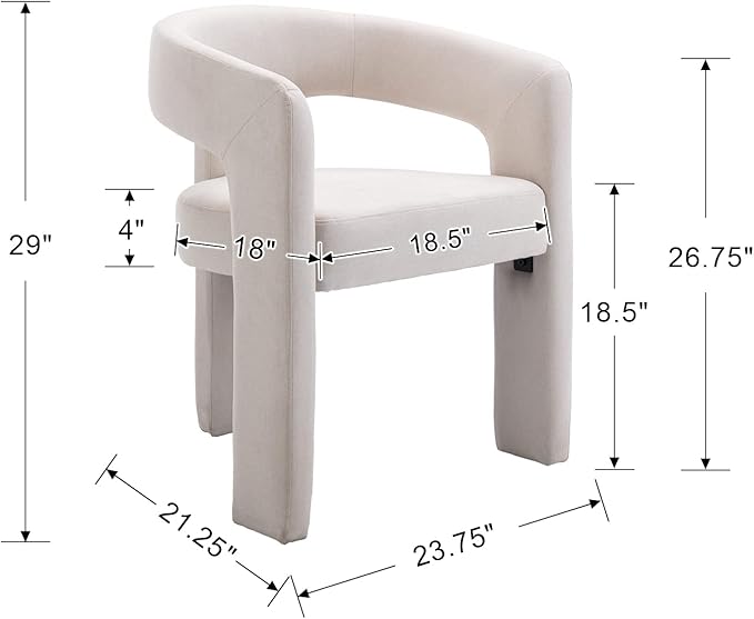 Set of 3 Modern Linen Fabric Upholstered Dining Chairs with Open-Back, Cute Barrel Side Chairs Kitchen Armchair Accent Chairs for Dining Room Bedroom, Ivory