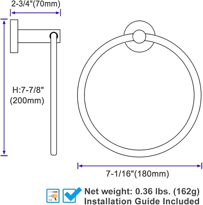 Bathroom Towel Ring Brushed Gold, Angle Simple SUS304 Stainless Steel Modern Towel Holder, Swivel Hand Towel Rack Wall Mounted