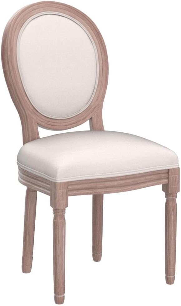Nrizc French Dining Chairs Set of 6, French Country Dining Chair, Vintage Farmhouse Dining Chairs with Round Back, Solid Wood Beige Fabric Dining Room Chairs, for Kitchen, Bedroom, Dining Room