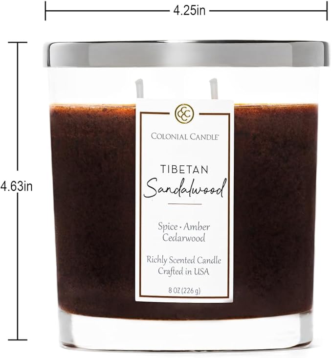 Colonial Candle Tibetan Sandalwood Scented Candle Jar, Highly Fragranced Candles for Home Scented, Mottled Wax Candle, 2 Wick, 8 oz - Made in The USA