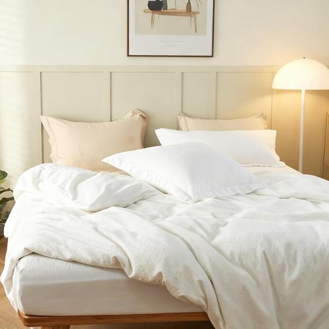 Simple&Opulence French Linen Duvet Cover Set 104"x 92"- 3 Pieces (1 Comforter Cover,2 Pillowcases)-Natural Flax Cotton Blend-Solid Color Breathable Farmhouse Bedding-Off White, King