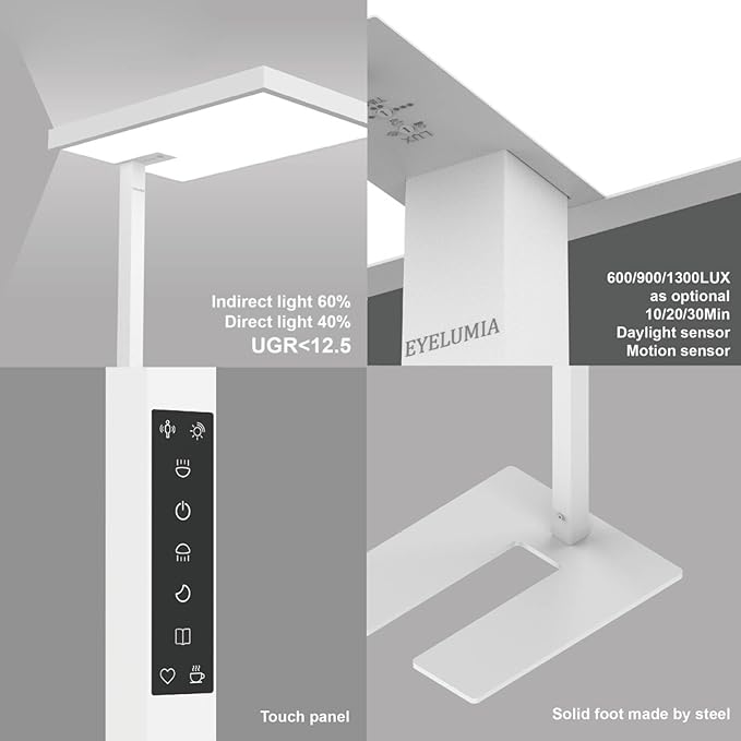 Eyelumia LED Floor Lamp - Eye Caring Standing Light with 10800LM Dimmable Dual Light Source, 120W, 4000K Natural Daylight Reading Lamp for Living Room Bedroom Home Office