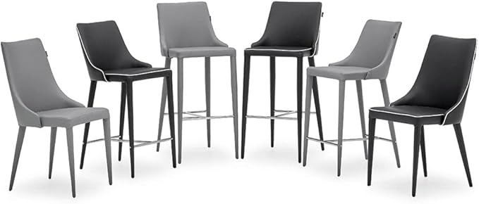 ZURI Jillian Black with White Piping Leatherette Dining Chair with Curved Back