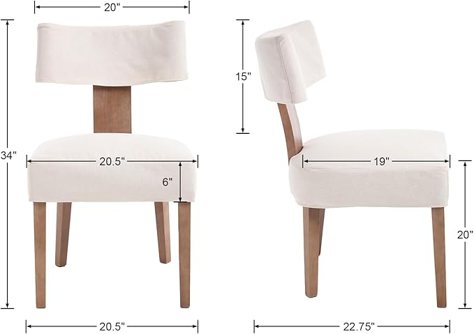 Linen Dining Chairs Set of 4 with Seat Covers, Modern Dining Chairs with Wood Legs, Farmhouse Fabric Upholstered Dining Room Kitchen Side Chairs, Beige