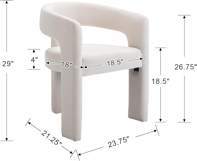 Set of 6 Modern Velvet Fabric Upholstered Dining Chairs with Open-Back, Cute Barrel Side Chairs Kitchen Armchair Accent Chairs for Dining Room Bedroom, Ivory