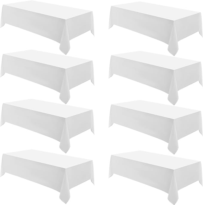 Rectangle Tablecloths 60x120 Inch 8 Pack White Tablecloth for 6ft Washable Decorative Linen Polyester Table Cloths for 8ft Dining Table Banquets Buffet Parties and Wedding