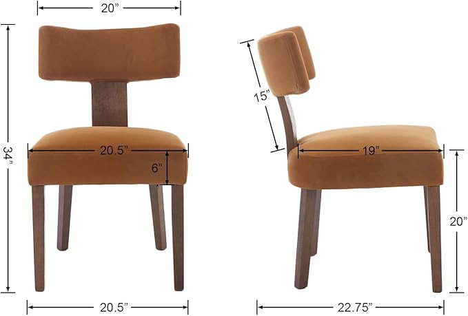 Velvet Dining Chairs Set of 6 Modern Dining Chair with Wood Legs, Upholstered Dining Chairs for Dining Room, Kitchen, Vanity, Living Room, Yellow Brown