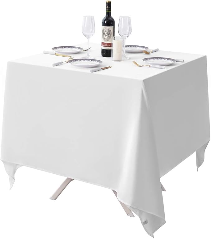 Surmente White Square Tablecloth-70x70 Inch Table Cloth for Small Square Tables,Washable Polyester Table Cover for Weddings, Banquets, or Restaurants