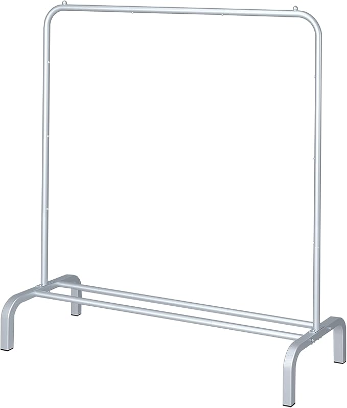 JIUYOTREE Metal Clothing Rack 43.3 Inches Clothes Garment Coat Rack with Bottom Shelf Clothing Rack for Hanging Clothes Coats Skirts Shirts Sweaters Silver Gray