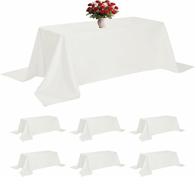 6 Pack Ivory Tablecloth 90 x 156 Inch Table Cloth for 8 Foot Rectangle Tables, Wrinkle Resistant Washable Polyester Fabric Table Covers for Party, Wedding,Dining,and Banquet