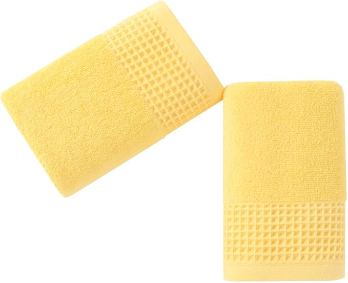 sense gnosis Yellow Hand Towel Set of 2 Super Soft 100% Cotton Quick Dry Absorbent Waffle Weave Decorative Bath Hand Towels for Bathroom 13" x 29"