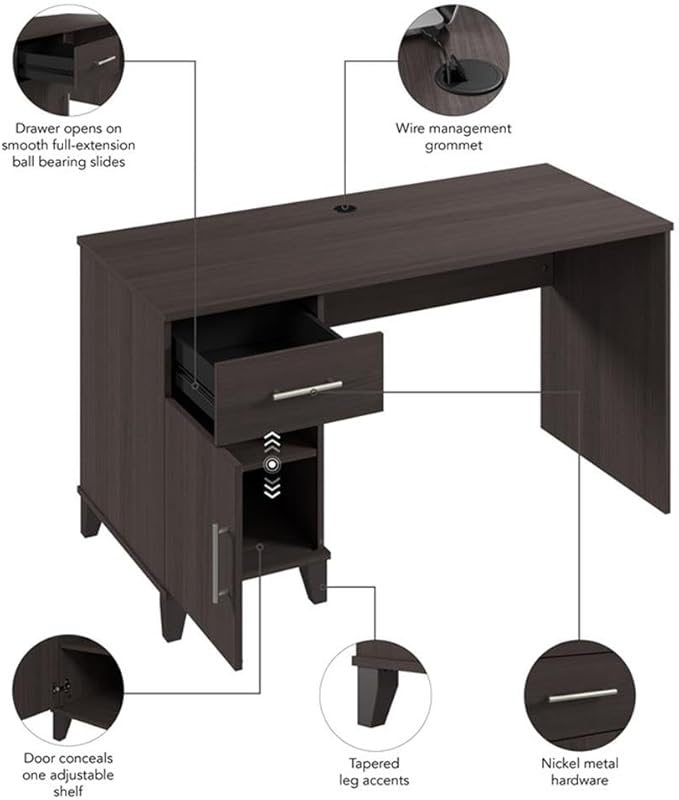 Bush Furniture Somerset 54W Office Desk with Drawer and Cabinet in Storm Gray, Computer Table with Storage for Home Office Workspace