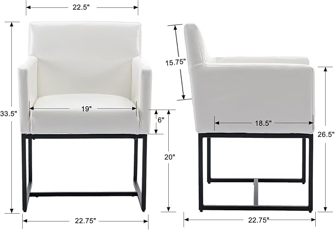 Set of 6 Upholstered Dining Chairs with Armrest, PU Leather Modern Accent Armchairs, Kitchen & Dining Room Chairs Side Chairs, White