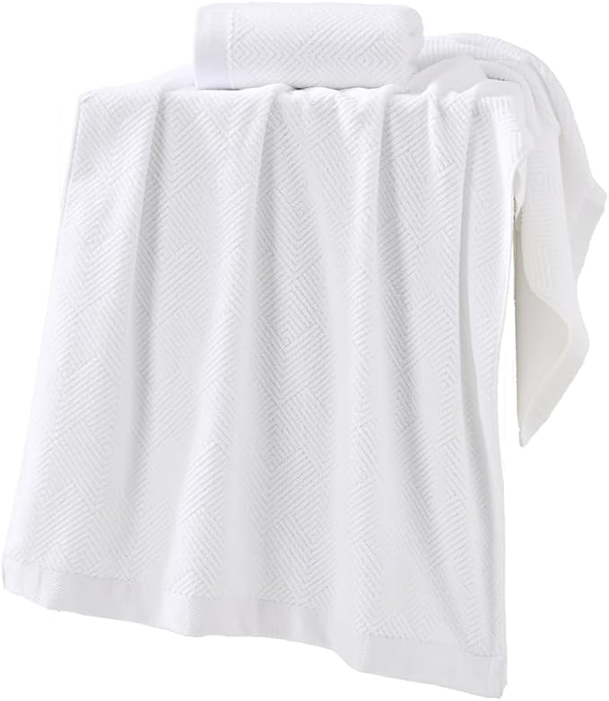 sense gnosis Snow White Bath Towel Set of 2 Striped Weave 100% Cotton Super Soft Highly Absorbent Summer Bath Towels for Bathroom 27x 55 Inch