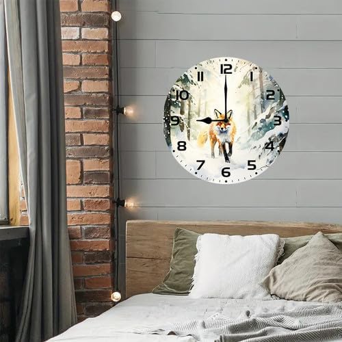 Wall Clock,Fox Kitchen Decor and Accessories, Decorative Battery Operated Clocks for Living Room Bedroom Bathroom Farmhouse, 10 Inch