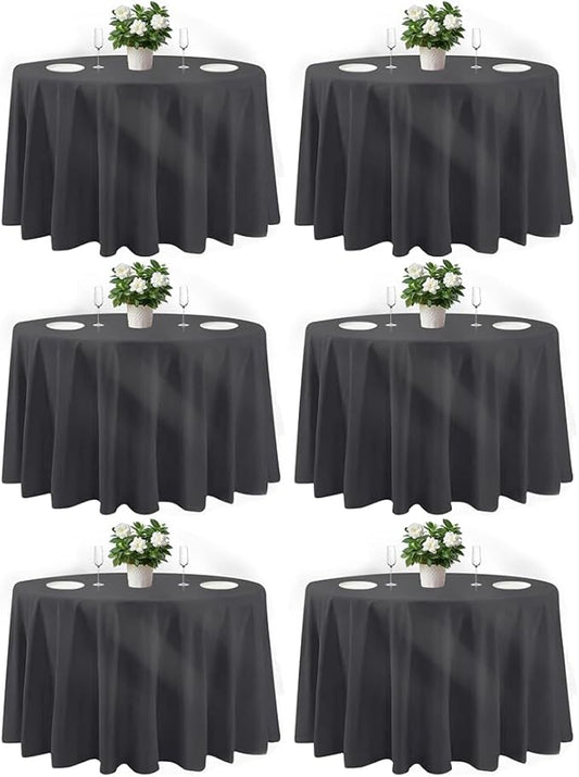 Cuckan 120 Inch Round Tablecloth, 6 Pack Black Stain Resistant and Wrinkle-Free Polyester Table Cover for Wedding, Banquet, Party, Restaurant – [Black ], [6-Pack]