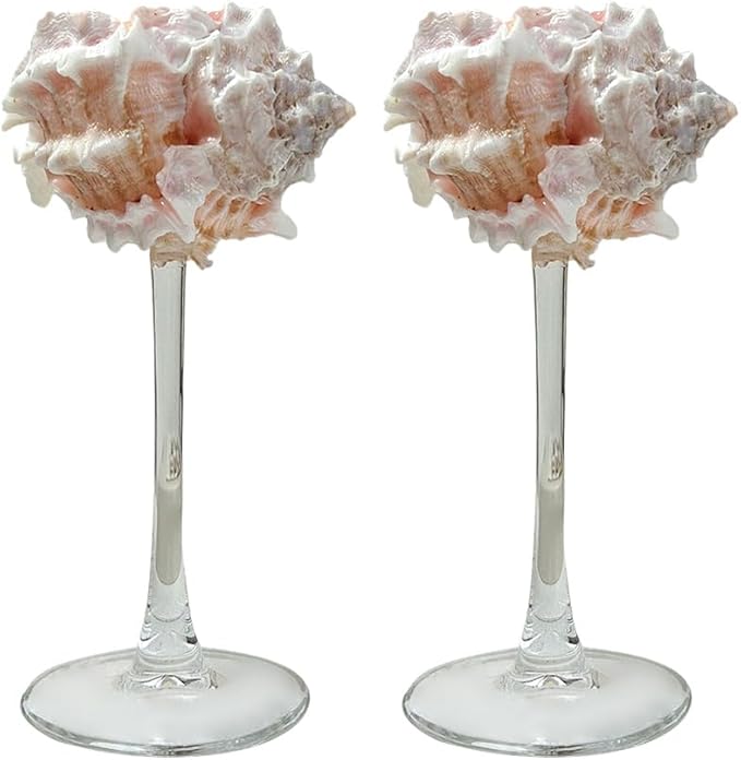 2Pcs Seashell Wine Glasses Wedding Wine Glasses Conch Goblet Martini Cocktail Glass Cup for Birthday Wedding Beach Bridesmaids Anniversary Party(C)