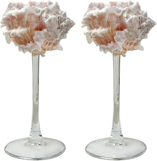 2Pcs Seashell Wine Glasses Wedding Wine Glasses Conch Goblet Martini Cocktail Glass Cup for Birthday Wedding Beach Bridesmaids Anniversary Party(C)