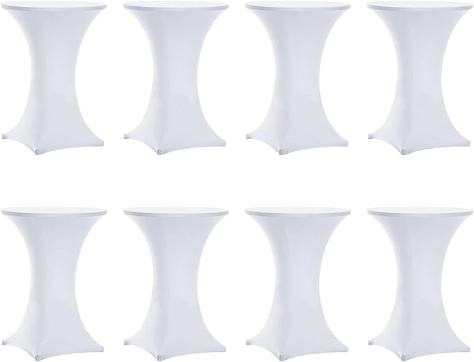Tina 8 Pack 30x42 Inch Highboy Spandex Cocktail Table Covers White, Fitted Stretch Cocktail Tablecloth for Round Tables (8PC 30X42 White)