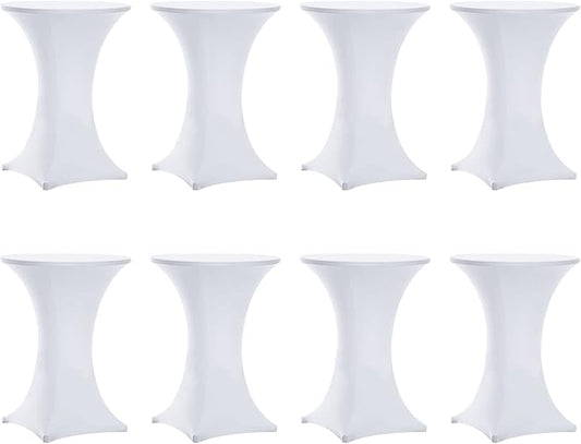 Tina 8 Pack 30x42 Inch Highboy Spandex Cocktail Table Covers White, Fitted Stretch Cocktail Tablecloth for Round Tables (8PC 30X42 White)