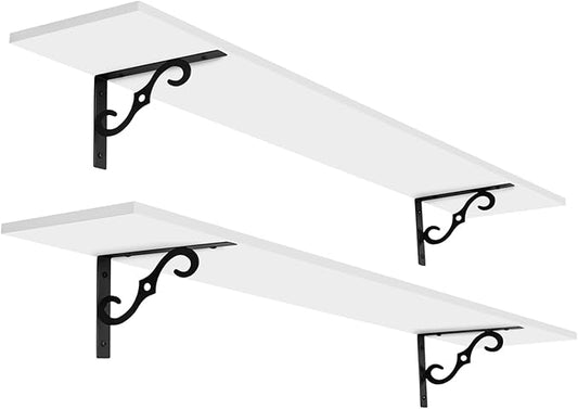 DINZI LVJ Long Wall Shelves, 55.1" Large Floating Shelves Set of 2, Farmhouse Display Shelf Wall Mounted with Heavy Duty Brackets, Easy Assembly for Kitchen, Bathroom, Bedroom, Balcony, White