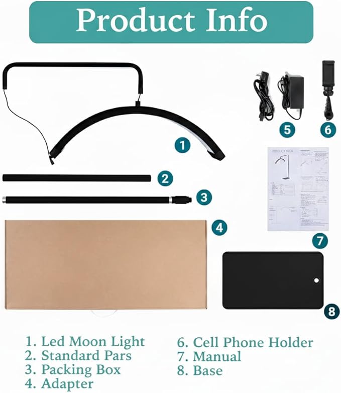 Hi_friend 28 inch Half Moon Lamp, Portable Esthetician Lash Light for Lash Tech, Bright Eyelash Extension Arched LED Floor Light, Lashing Lamp for Beauty, Skincare, Lashes