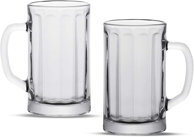 Vikko 17 Ounce Beer Glass Mugs, Weighted Base Clear Beer Mugs with Comfortable Handle, Versatile, Dishwasher Safe, Set of 6 (3.4” x 6.2”)