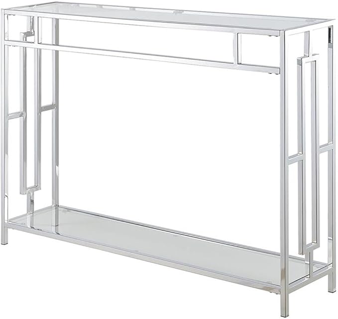Convenience Concepts Town Square Chrome Console Table 42" - Contemporary Modern Sofa Table with Storage Shelf, Narrow Entryway Hall Table for Living Room, Bedroom, Bathroom, Glass/Chrome