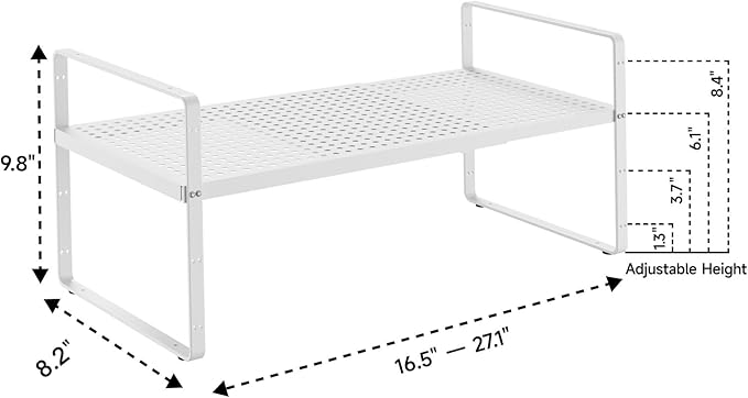 2Pack 16.5-27’’L Expandable Cabinet Countertop Shelf Organizer, Stackable Metal Shelves, Kitchen Organizers and Storage, White Storage Spice Rack for Pantry and Cupboard