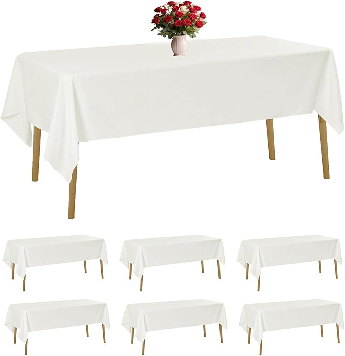 6 Pack Ivory Tablecloth 60 x 120 Inch Table Cloth for 8 Foot Rectangle Tables, Wrinkle Resistant Washable Polyester Fabric Table Covers for Party, Wedding,Dining,and Banquet