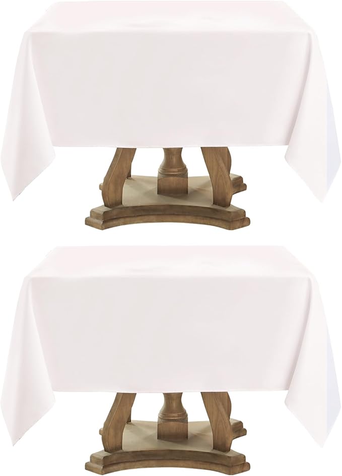 Square Tablecloth 52 x 52 Inch White 2 Pack Tablecloths Stain-Wrinkle Resistant Washable Polyester Table Cloths for Holiday, Buffet Parties, and Weddinge