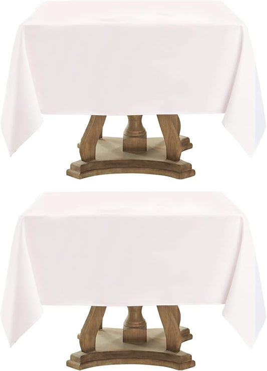 Square Tablecloth 52 x 52 Inch White 2 Pack Tablecloths Stain-Wrinkle Resistant Washable Polyester Table Cloths for Holiday, Buffet Parties, and Weddinge