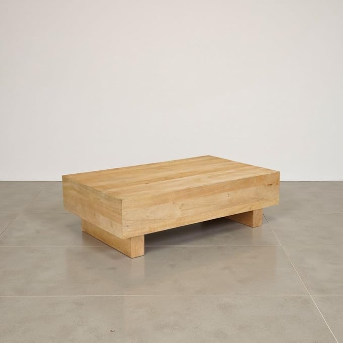 TUP THE URBAN PORT Elias Coffee Table | 42" Rectangular Top | Sandblasted Natural Brown Mango Wood | Wood Sustainably Harvested
