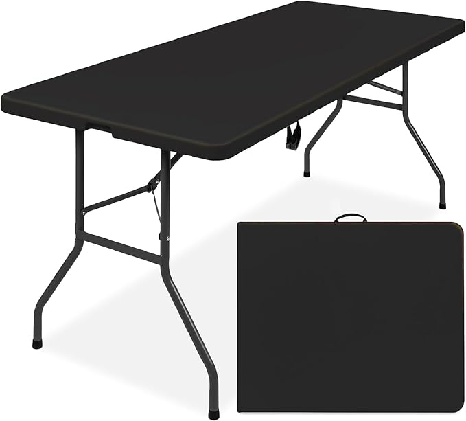 SIMPLI-Magic 6ft Portable Plastic Folding Table – 17% Thicker Than Others – Indoor & Outdoor Heavy-Duty Foldable Utility Table w/Handle for Party & Camping (Black)