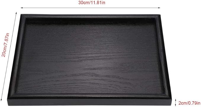 Solid Wood Serving Tray Rectangle Non-Slip Tea Coffee Snack Plate Food Meals Serving Tray with Raised Edges for Home Kitchen Restaurant(11.81x7.87x0.79, Black)