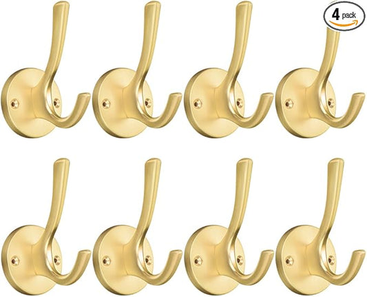 ZUONAI Gold Coat Hooks for Wall Decorative 8 Pack Heavy Duty Metal Hooks for Hanging Coats and Hat Hooks Wall Mounted Towel Hooks for Bathrooms